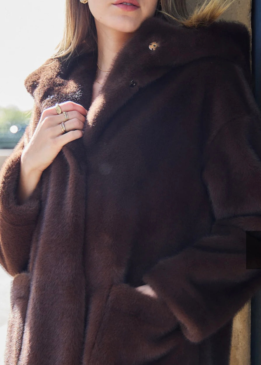 FAUX FUR COAT BROWN OCEANE