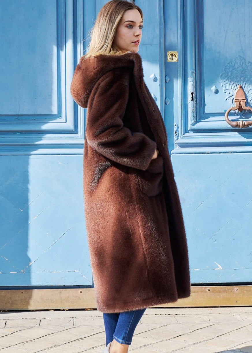 FAUX FUR COAT BROWN OCEANE
