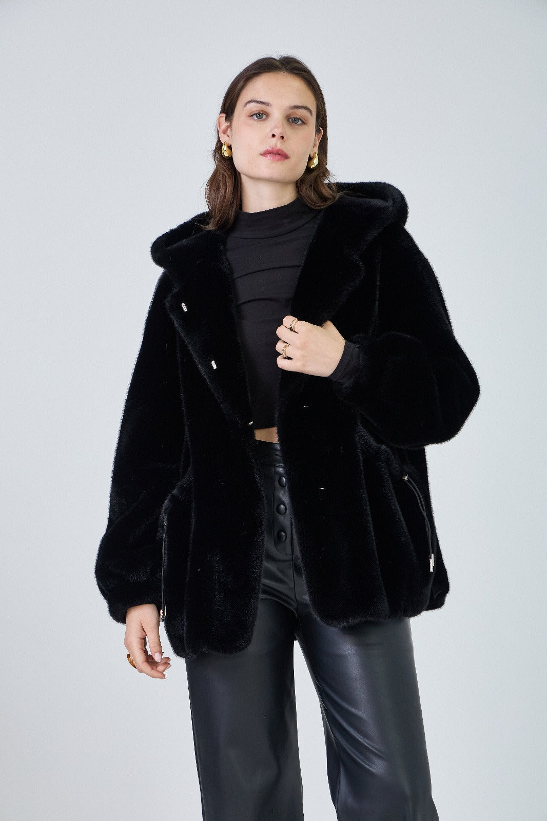 Faux Fur coat Black Selena