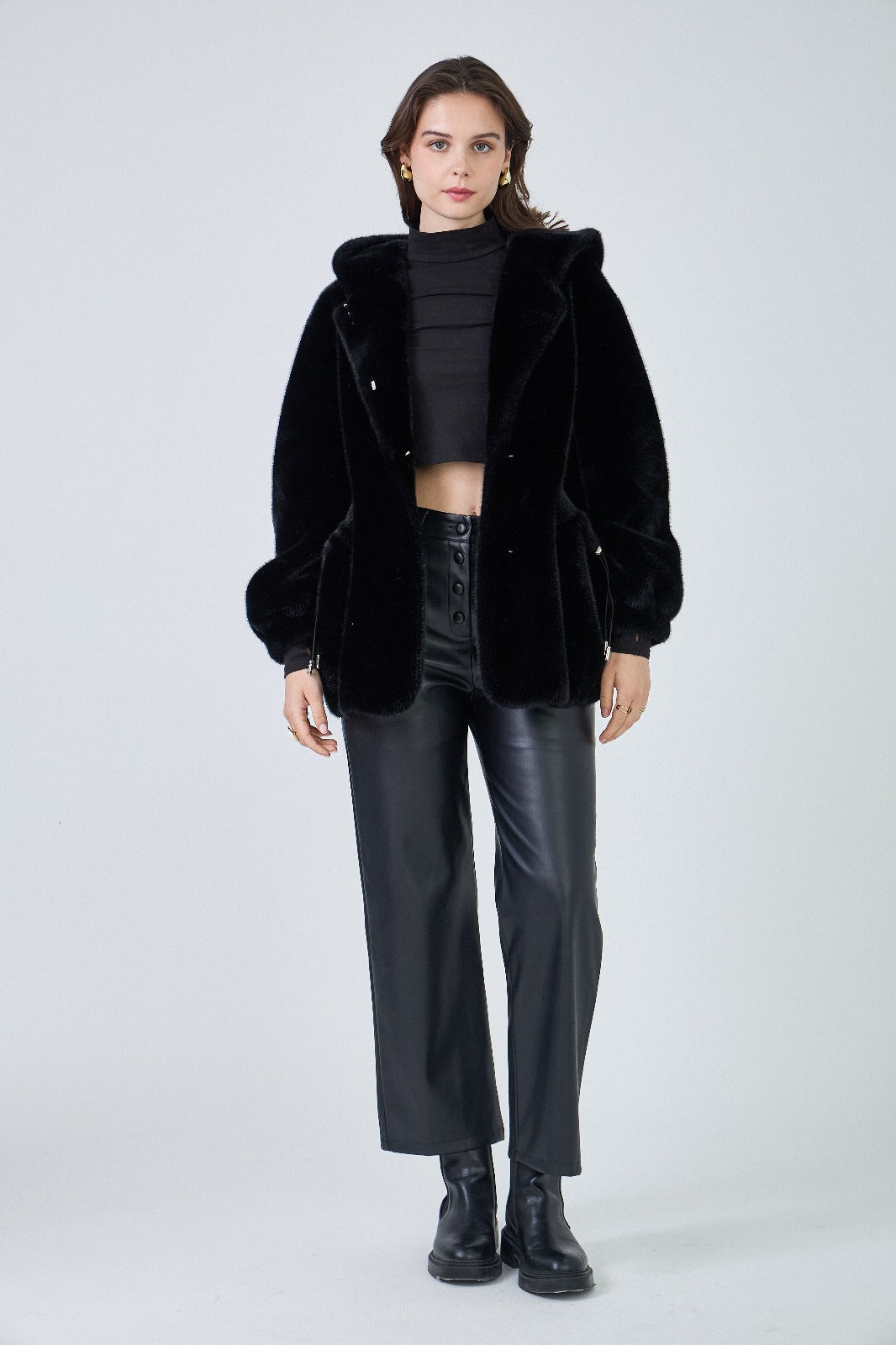 Faux Fur coat Black Selena