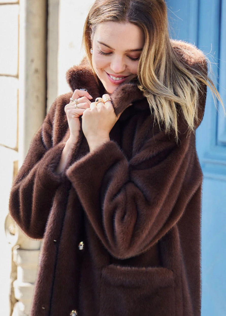 FAUX FUR COAT BROWN OCEANE