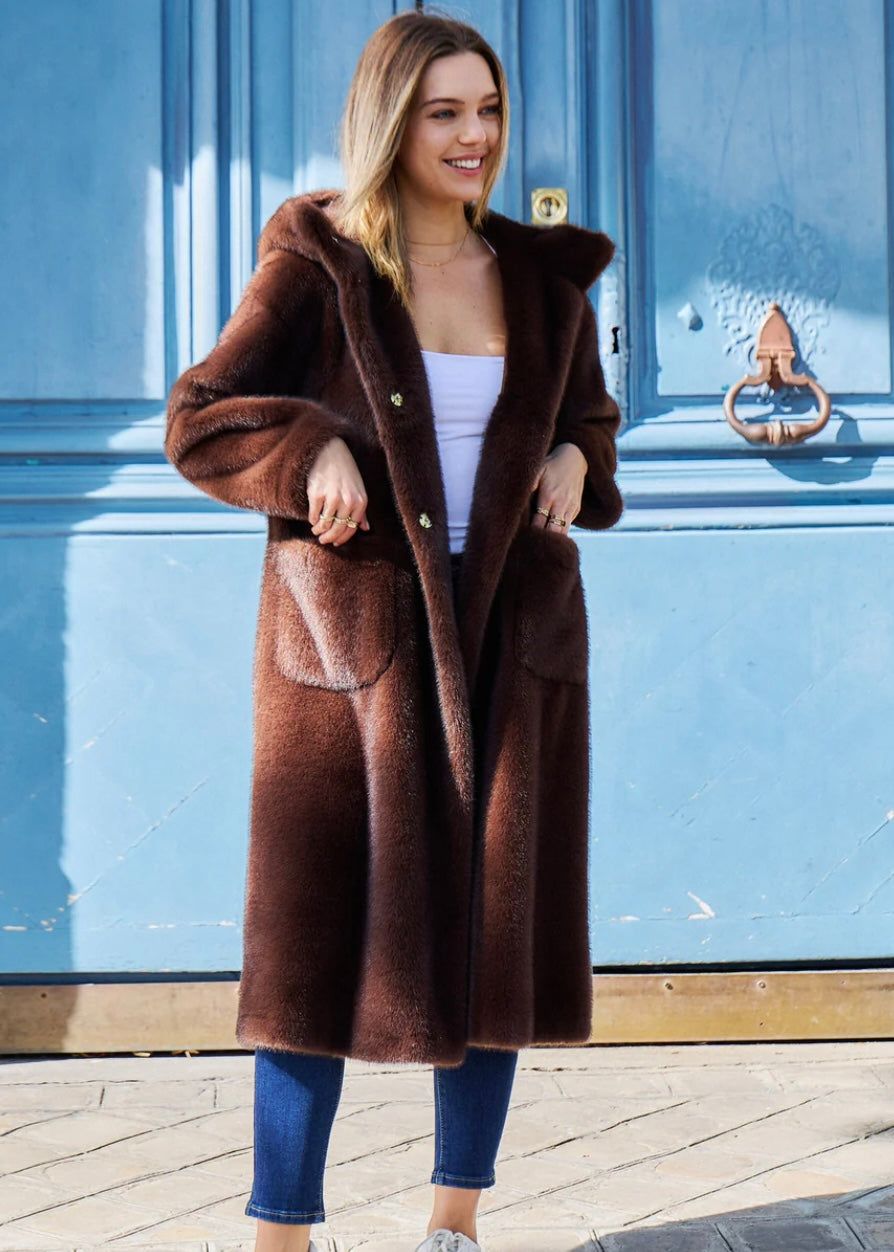 FAUX FUR COAT BROWN OCEANE
