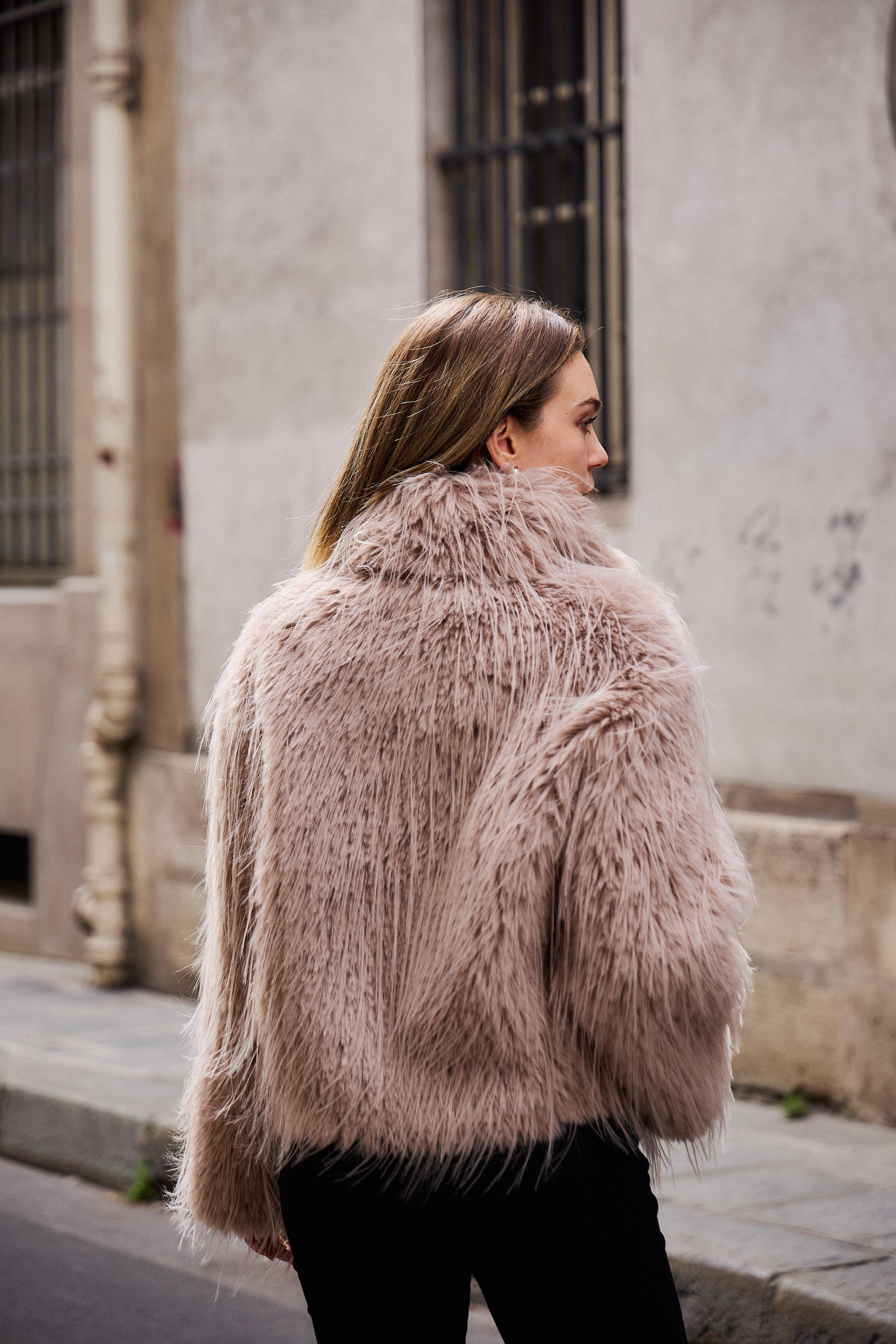 LOU faux fur coat Nude