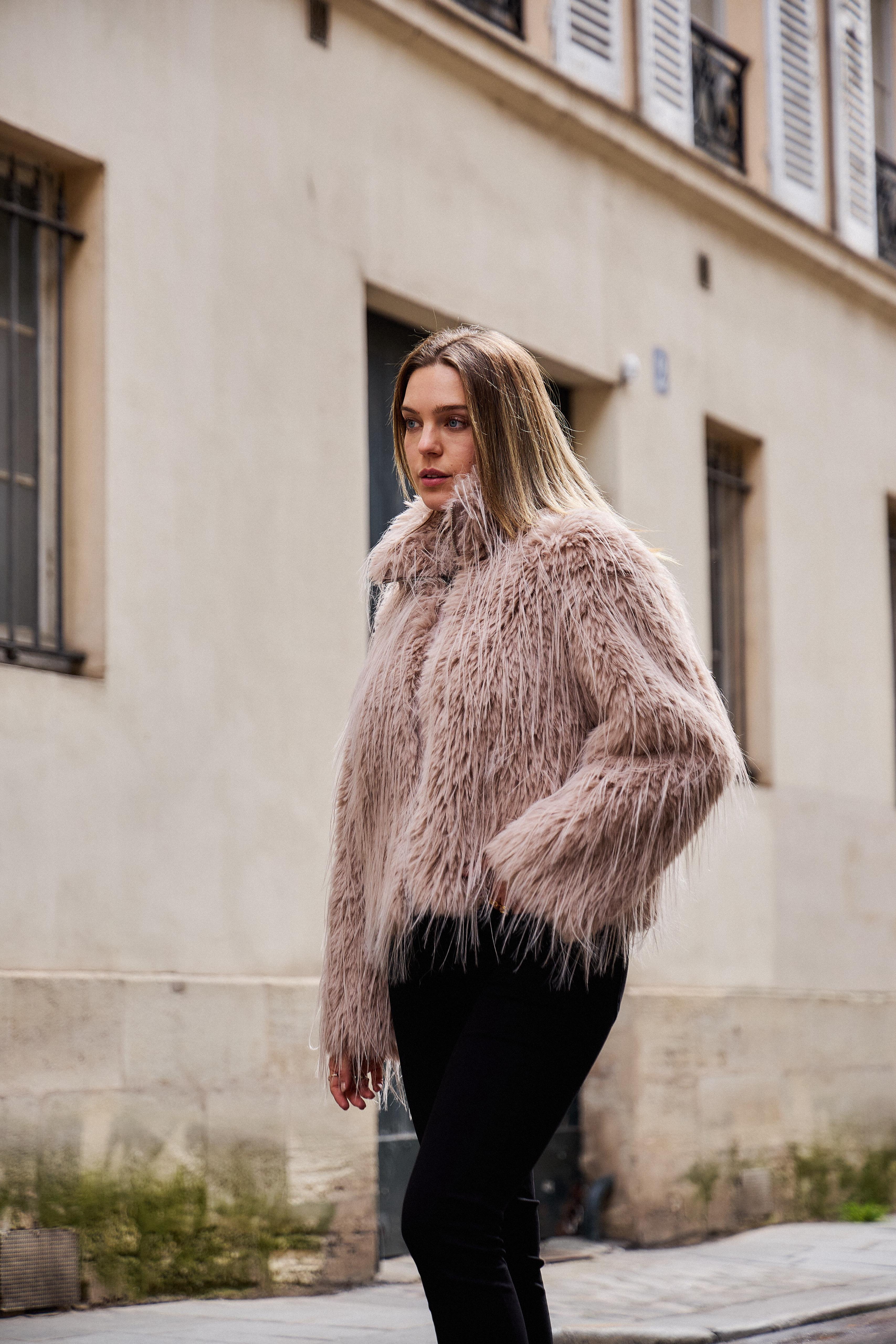 LOU faux fur coat Nude