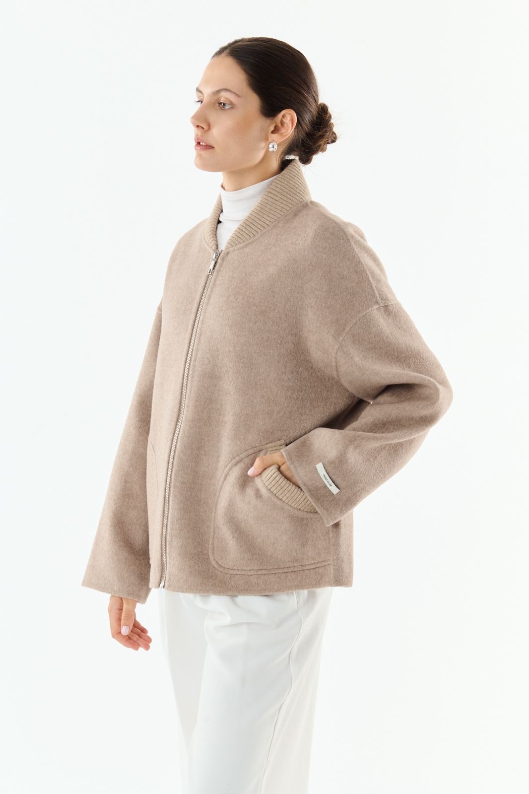 Jas Leo taupe wol cashmere - Afbeelding 5