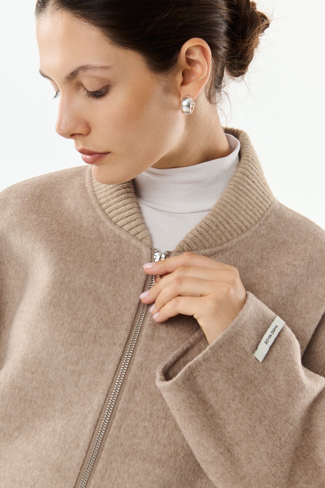 Jas Leo taupe wol cashmere - Afbeelding 2