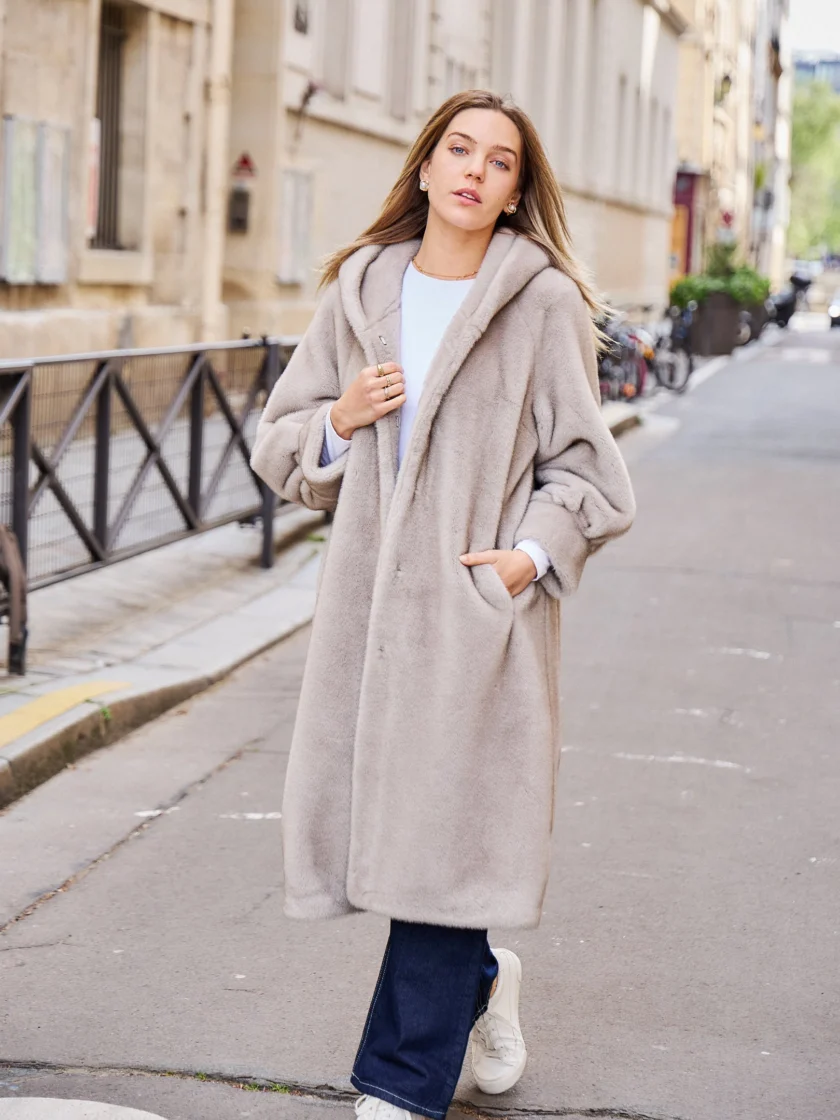 FAUX FUR COAT Isabella grey