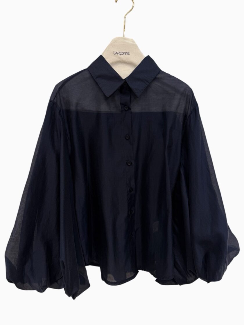 Donkerblauwe blouse ballon mouwen. One size