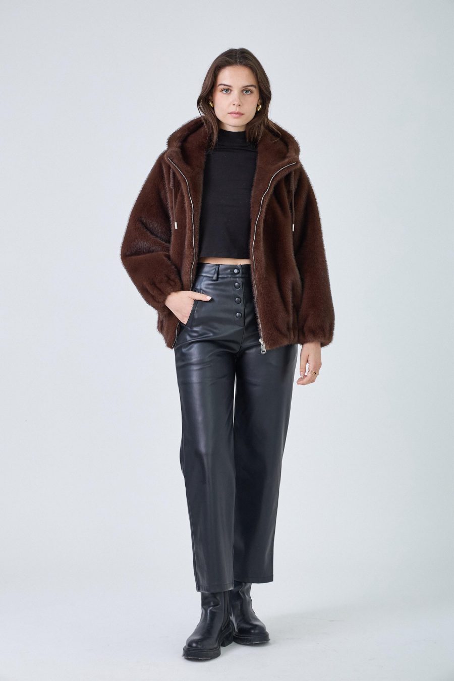 Faux fur bomber brown