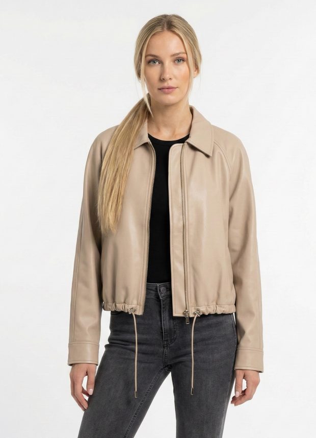 Jacket Beige vegan leather .