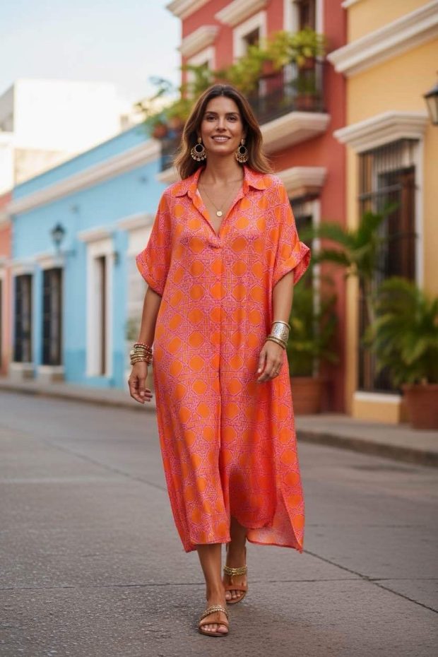 Print dress orange viscose 80% silk 20% one-size