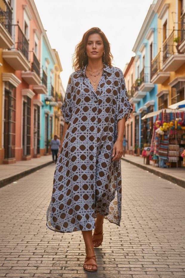 Print dress  brown 80% viscose 20% silk one-size