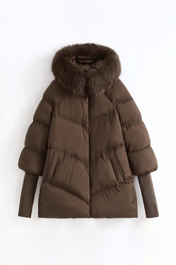 Jas Livia – Oversized winterjas met capuchon en afneembare faux fur kraag - Brown, S/M