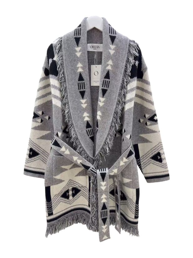 Inca long cardigan with fringe