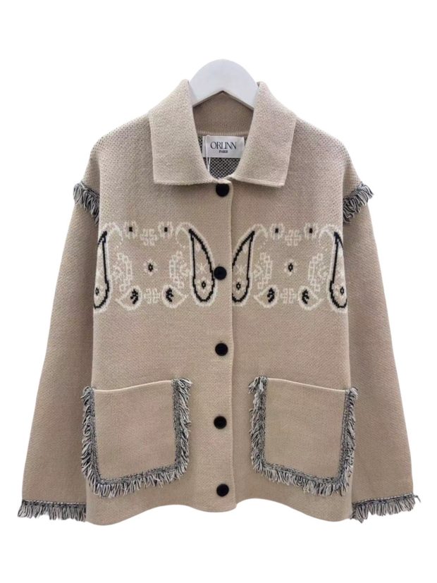 Paisley knit jacket beige