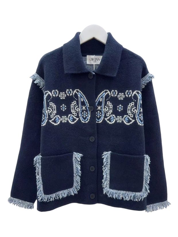 Paisley knit Jacket - Dark Blue, One size