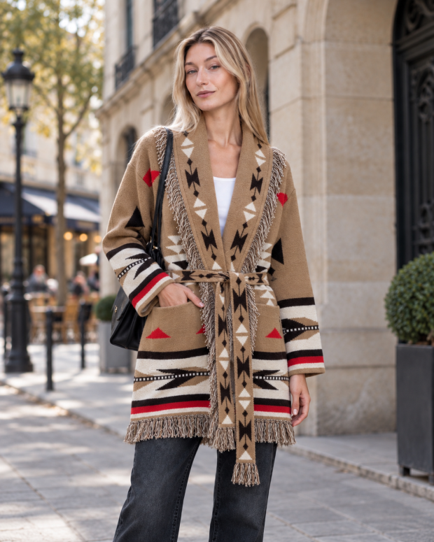 Inca long cardigan with fringes