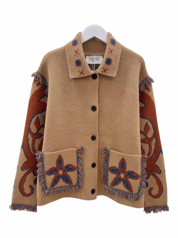 Flower jacquard knit jacket