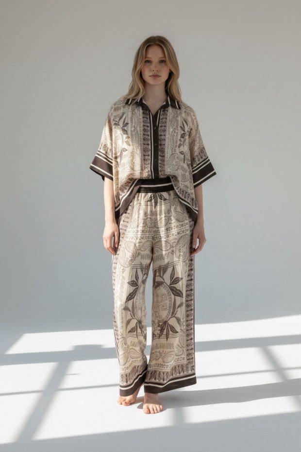 2-pieces viscose /silk taupe one -size