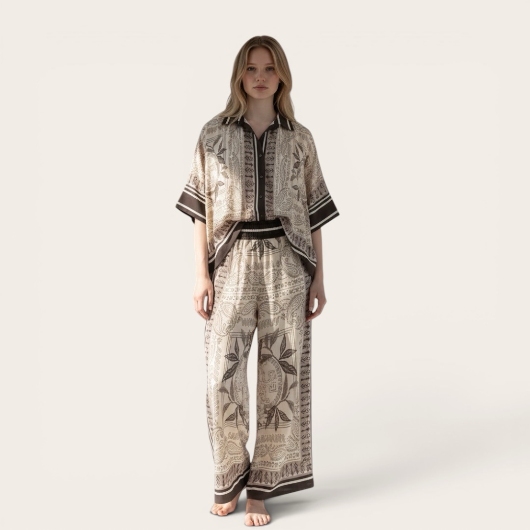 Print broek & shirt one -size viscose /silk