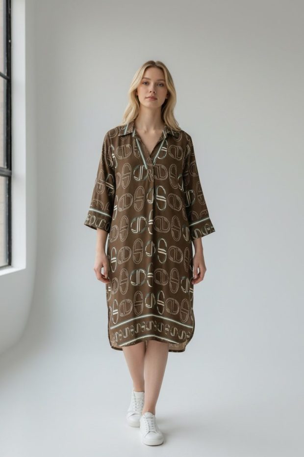 Print dress Army green - one size viscose / silk