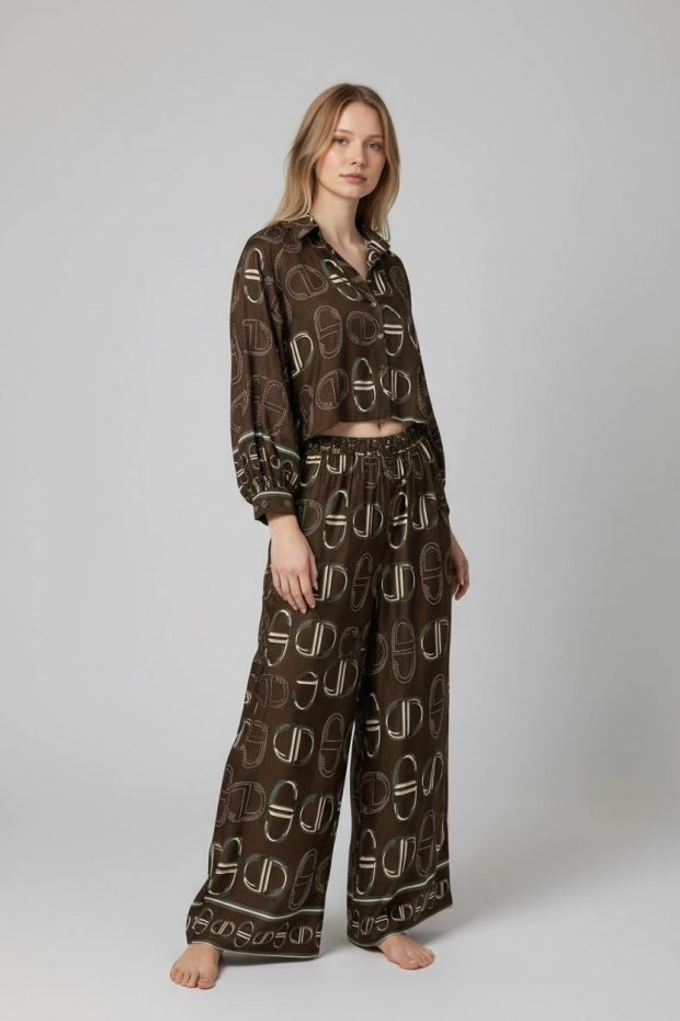 Print 2-pieces shirt  & pants viscose -silk one- size