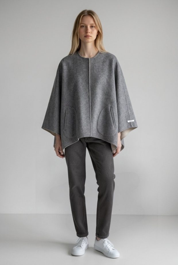 Reversible cape grey off -white.