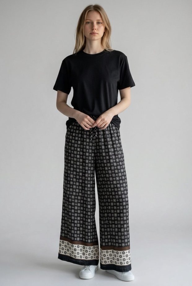 Print pants viscose/silk